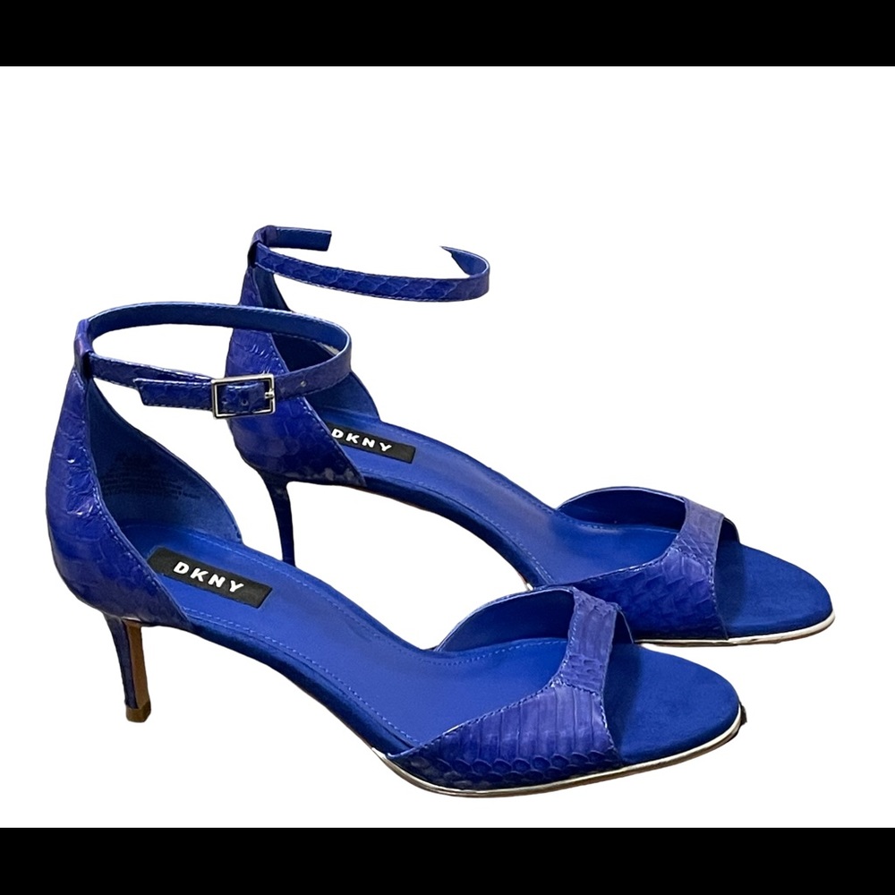 DKNY Giselle Leather Snake-Print Ankle Strappy heels
